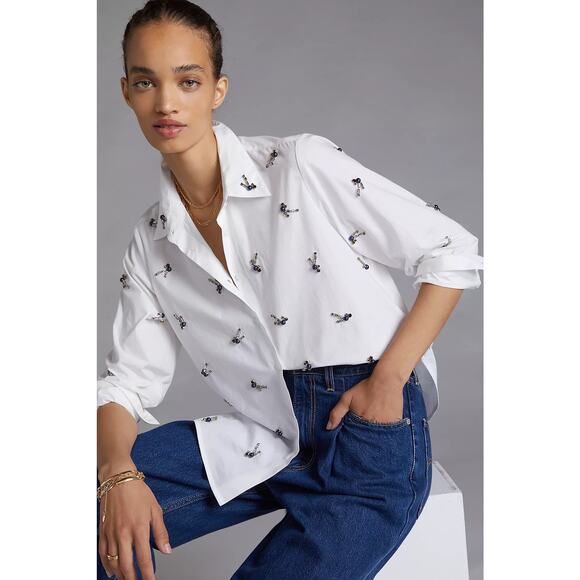 Anthropologie Tops - Anthropologie Dhruv Kapoor Embroidered Beaded Button-Down Shirt Size Medium